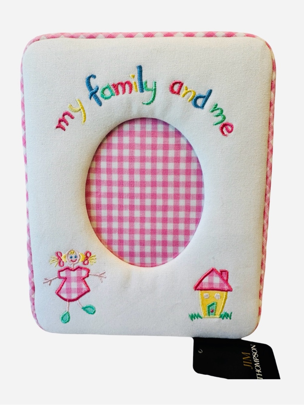 NWT Soft Embroidered Frame My Family Pink Gingham  Girl 3.5x5